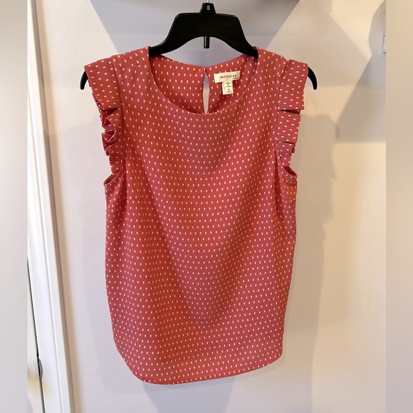💖Adorable Monteau Flutter Sleeve Top in Mauve Pink/White Square Dots:Size Small - Picture 1 of 6